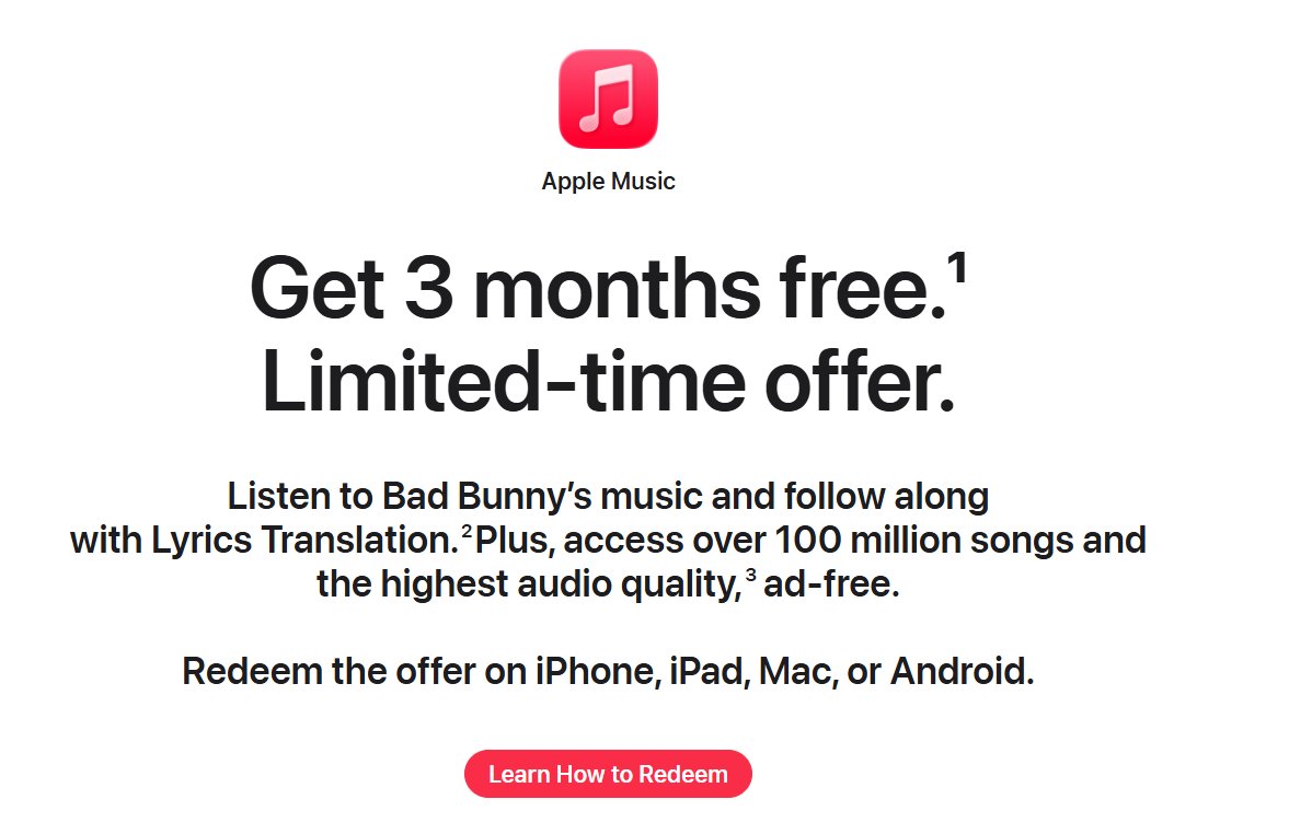 EgosShadow7's tweet photo. Apple Music is offering a 3 months free trial.

Rules to get it:
-Redeem the offer until 24 February 2026
-Only new subscribers to Individual or Family plans are eligible. If you already have a subscription, you won’t qualify.
-Three months free if you redeem the offer on iPhone, iPad, Mac, Apple Vision Pro, or Android phone. If you are a new subscriber but don’t use one of those devices, you only get one month free.

https://t.co/SmcBg7mclR