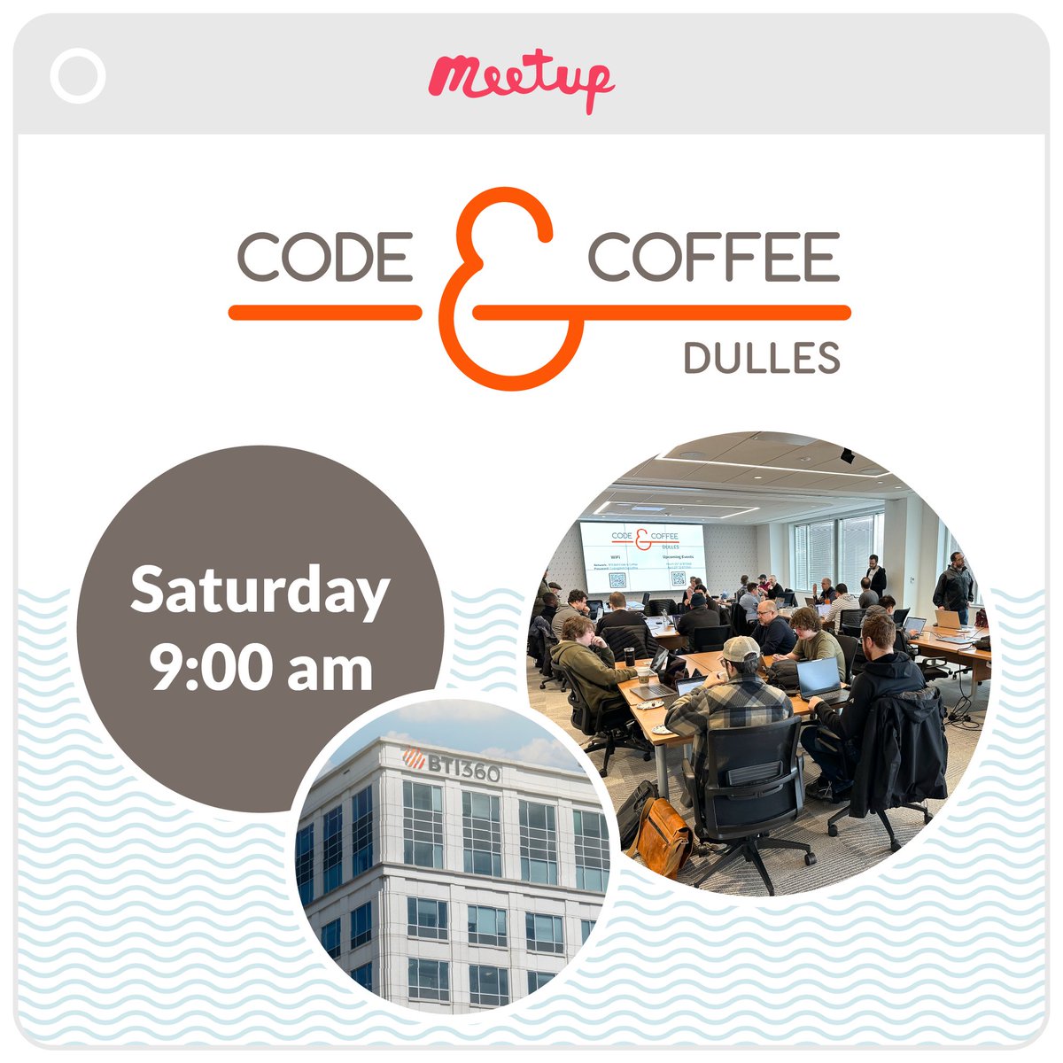 If you haven't made it out to a Dulles Code &amp; Coffee gathering, you are missing out! Once a month, on a Saturday morning, a great group of developers gathers to share their work and learn from others. All skill levels are welcome.

The next event is this Saturday, February 7th.