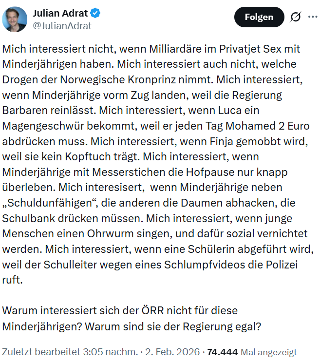 Den AfD-Influencer Herrn <a href="/JulianAdrat/">Julian Adrat</a> interessiert es nicht, wenn Kinder vergewaltigt werden. Er ist übrigens  AfD-Kandidat für die Berliner Abgeordnetenhauswahl im September.