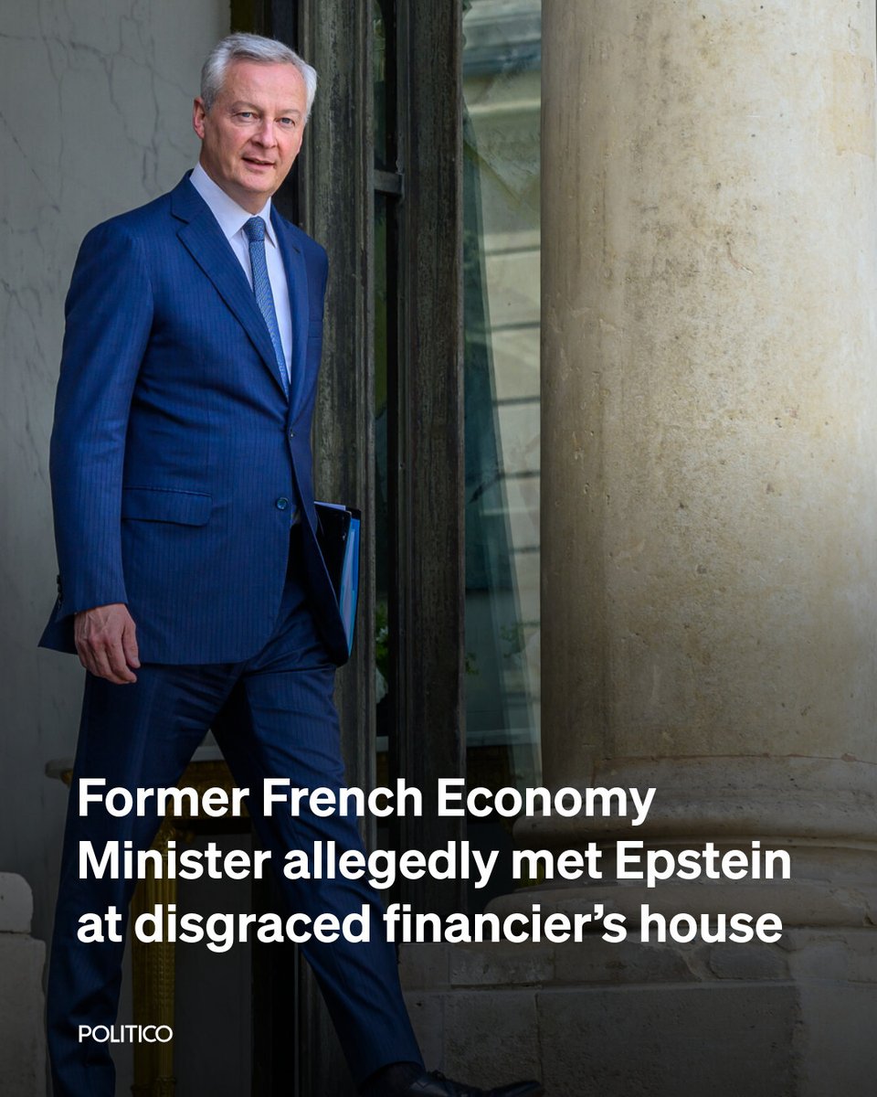 POLITICOEurope's tweet image. Former French Finance Minister Bruno Le Maire allegedly met Jeffrey Epstein at one of the convicted sex offender’s homes.

It was reportedly ex-President Nicolas Sarkozy's aide who introduced the two.

🔗 politico.eu/article/former…