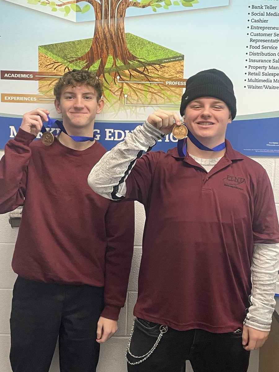 penta_deca's tweet photo. Congrats to Raif Johnson and Eric Hartman for finishing 5th Place, at the DECA District 2 Competition, in the Entrepreneurship Team Event. https://t.co/uUyz2MCeSd