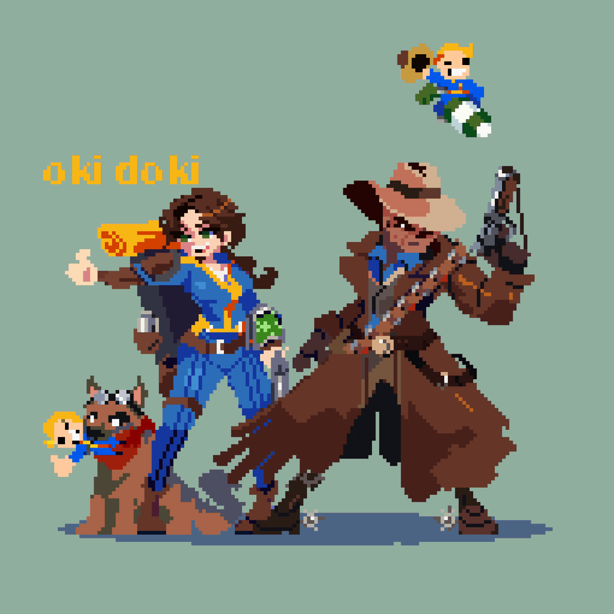 juna_ros's tweet photo. Thank to your votation on the poll on instagram here's the fall out fan art! We have the final chapter tomorrow. Sorry for taking to long to post this time, I feel like a dad who goes out for cigars, but in this case i comeback
#fallout #pixelart https://t.co/X2gWHdZI7e