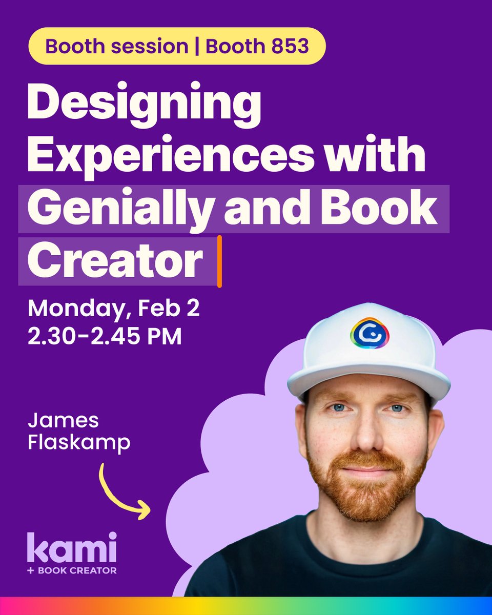 deleonlibby's tweet photo. Ready to design next-level learning?
🎨 James Flaskamp shows you how to combine the magic of Genially and @BookCreatorApp to create unforgettable student experiences.
📍 Booth 853 | 🕒 2:30 – 2:45 PM #TCEA2026 https://t.co/cxlqtUQnFb