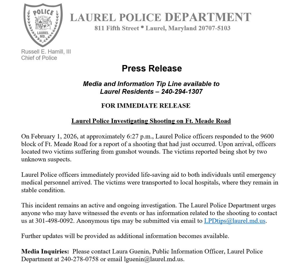 Laurel Police tweet media