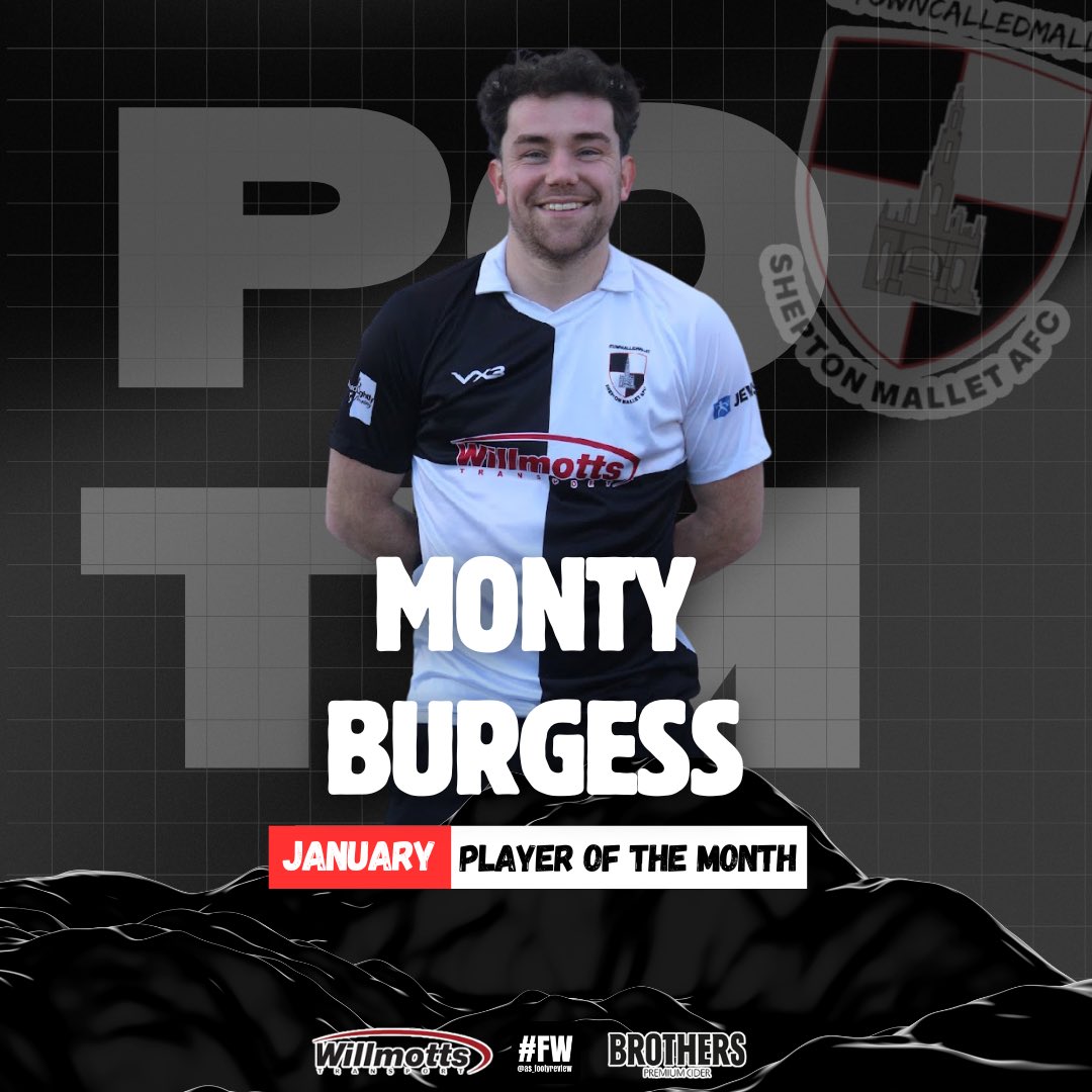 Mallet_AFC's tweet photo. 𝐉𝐀𝐍𝐔𝐀𝐑𝐘 𝐏𝐋𝐀𝐘𝐄𝐑 𝐎𝐅 𝐓𝐇𝐄 𝐌𝐎𝐍𝐓𝐇

We asked you to vote for January POTM throughout our social media and you guys voted Monty Burgess! 

Another solid month for Monty in defence and getting a goal in our away fixture against clevedon.

A very close competition right until the final hours. Credit to all four players for their outstanding performances.

@_WesternLeague_ |
@swsportsnews