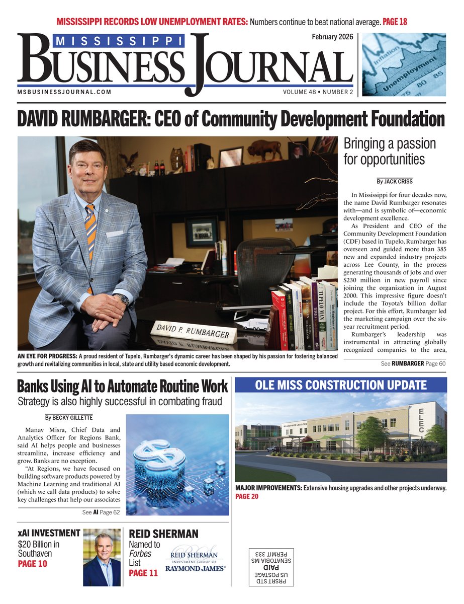 mbjournal's tweet image. The February edition is out now!

If you haven't already gotten your subscription, you can call our office at 662-843-2700 or go to our website, msbusinessjournal.com today!

#msbusinessjournal #MBJ #Mississippi #ItsYourBusiness