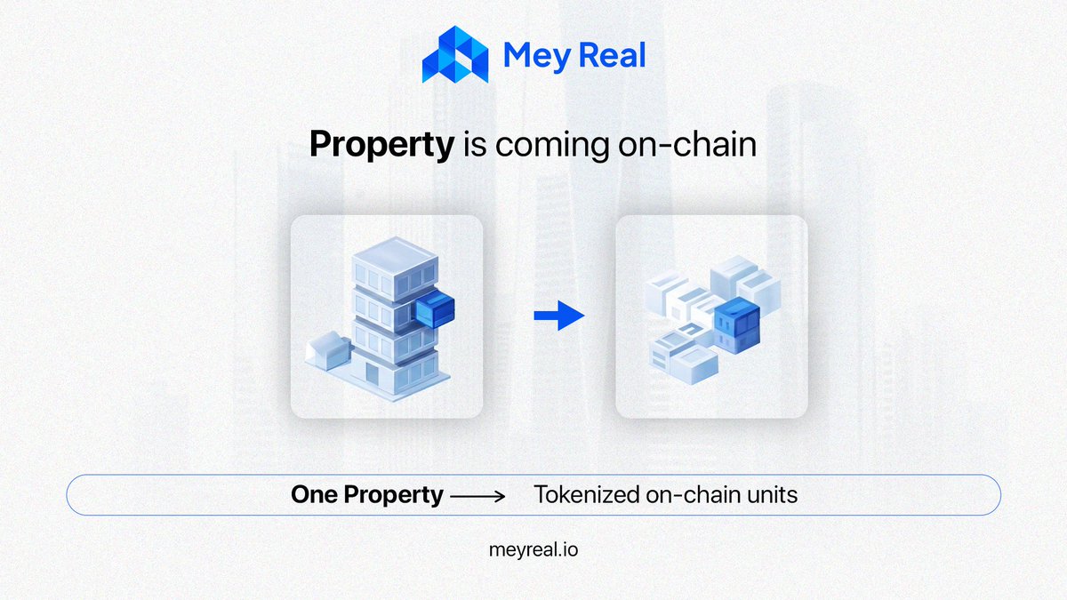 MeyReal_io's tweet image. Property is coming on-chain.

With $6.7M AUM across 68+ verified assets on-chain, Mey Real is preparing to introduce its next Property Token Offering (PTO).

Launching exclusively on @base

Waitlist goes live this week ↓