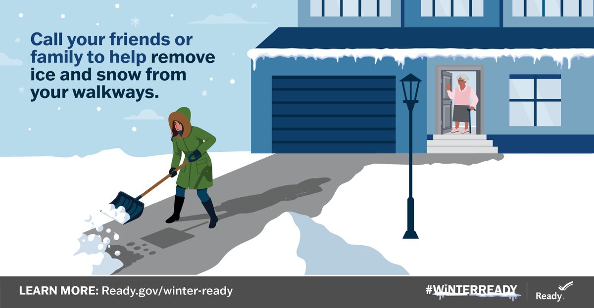 Know any older adults snowed in after the storm? Shoveling can be risky for those with heart issues or trouble moving. Check in and offer to help shovel or clear walkways for neighbors who might need extra support. Let’s keep everyone safe and warm!

⏩ ready.gov/winter-ready#n…