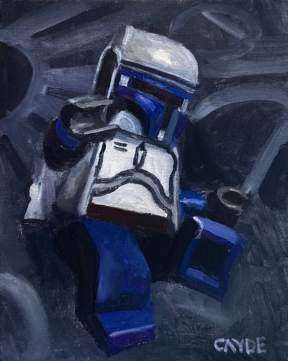 I made an oil painting of Jango Fett from Lego Star Wars