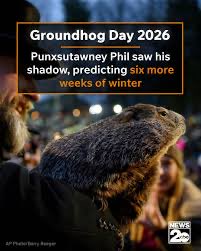 Happy Groundhog Day 2026!!!!
Punxsutawney Phil saw his Shadow!!!!
6 more Weeks of Winter!!!!
🤗🤗🤗🤗
#Groundhog #GroundhogDay #HappyGroundhogDay #PunxsutawneyPhil #6MoreWeeksOfWinter