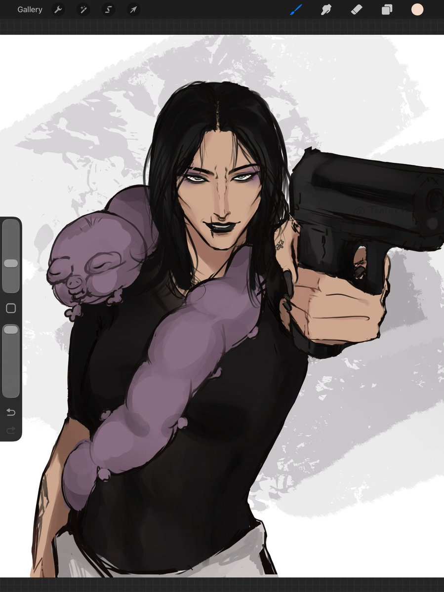 Toriiartzz's tweet image. Rhea Ripley as Toji 
(i was bored) 
#jjk #TojiFushiguro #RheaRipley