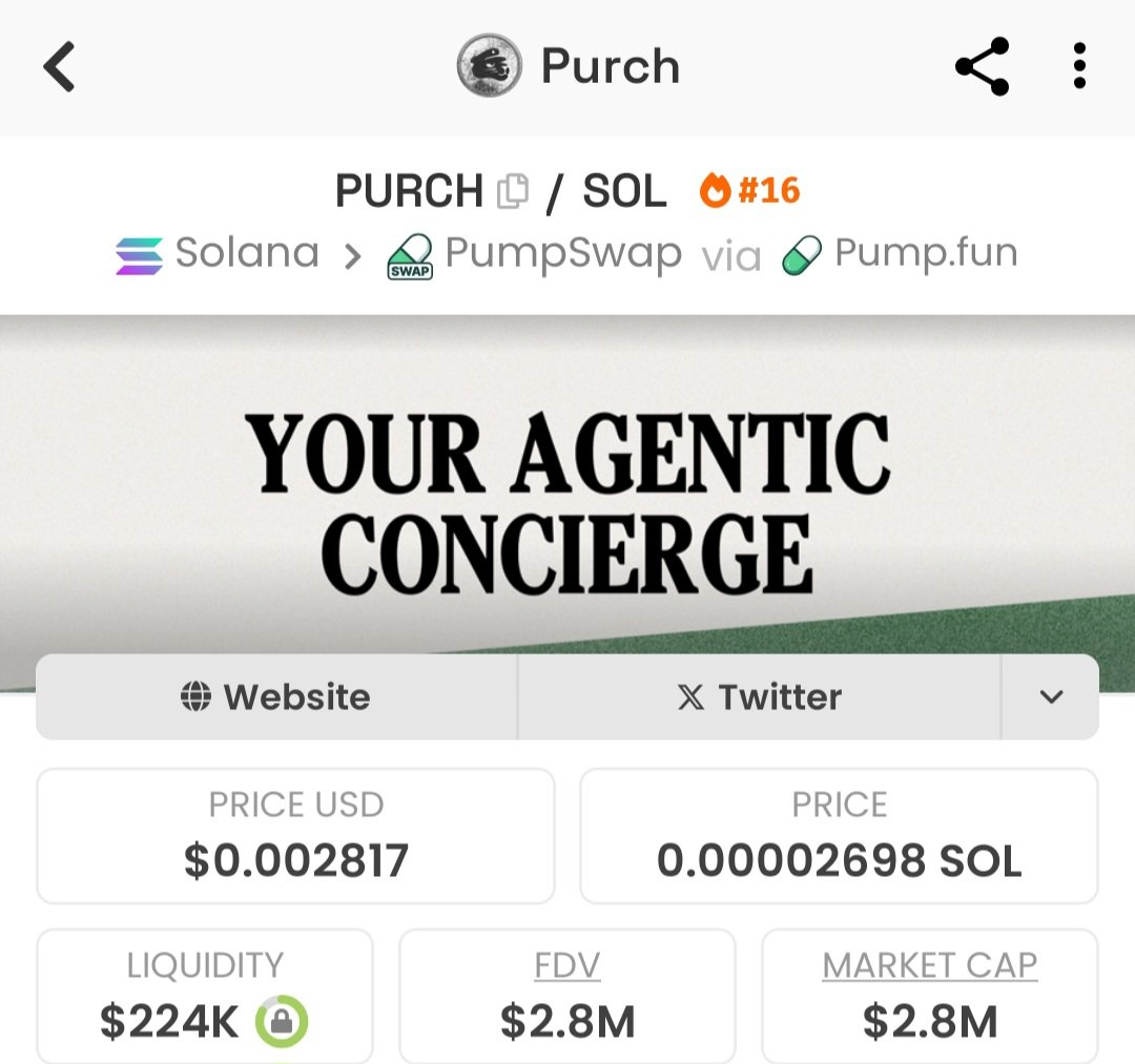 $PURCH from $21K MC to $2.8M - early Private TG members scored big.
It's all about early access and perfect timing.
Want in on the next big win? Follow + DM to join my Private TG

7EW5dDD6MYJK4PcZ89MGApJQwWeDEeNgH4NCVU4qpump

#Solana #memecoin