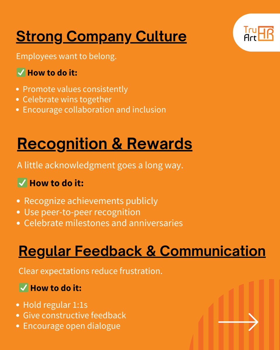tru_art_hr's tweet photo. High turnover isn’t inevitable.

These 10 proven employee retention strategies focus on what truly keeps people engaged, motivated, and loyal.

Build a culture your employees want to stay in with Tru Art HR, your partner in smarter HR solutions.

#EmployeeRetention #HRStrategies https://t.co/2dYKqNaJJD