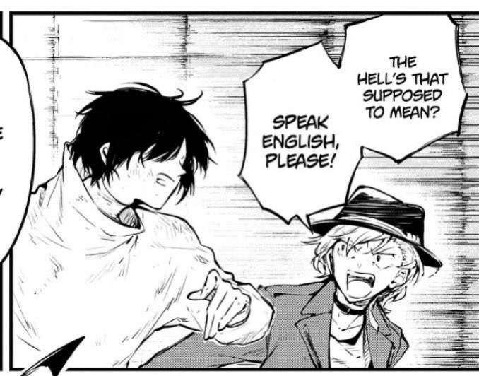 wanchuuyas's tweet photo. the preview from the next chapter has a reference to no longer human which could mean dazai comeback… AND CHUUYA IS WITH DAZAI RIGHT NOW!! chuuya comeback tomorrow might be real… https://t.co/ynBUmnY4OD