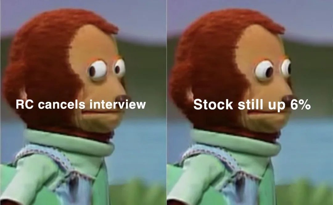 The interview announcement was a trick, similar to RK's livestream announcement...

Hedgoids were ready to blame the $GME poomp (pressure release) on RC's interview!