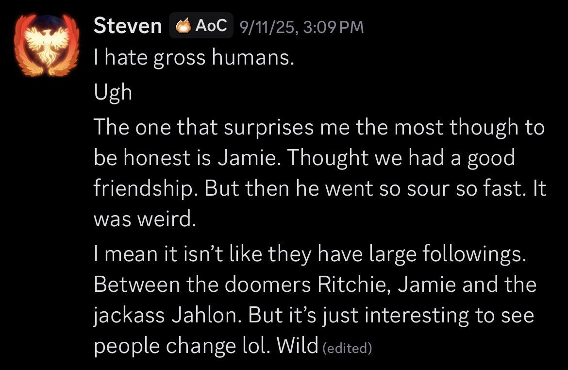 JayOddity's tweet image. Ashes of Creation DRAMA continues

• Alleged DMs from Steven Sharif have leaked
• Steven  insults multiple content creators in private
• A guild leader claims they were unbanned after selling gold due to favouritism from Steven
• Details emerging about Steven being pushed out…