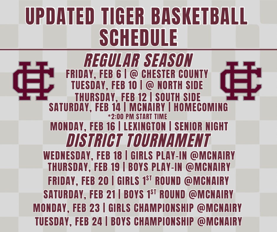 HCTigerHoops's tweet photo. Updated Schedule! https://t.co/aR3ORmp2at
