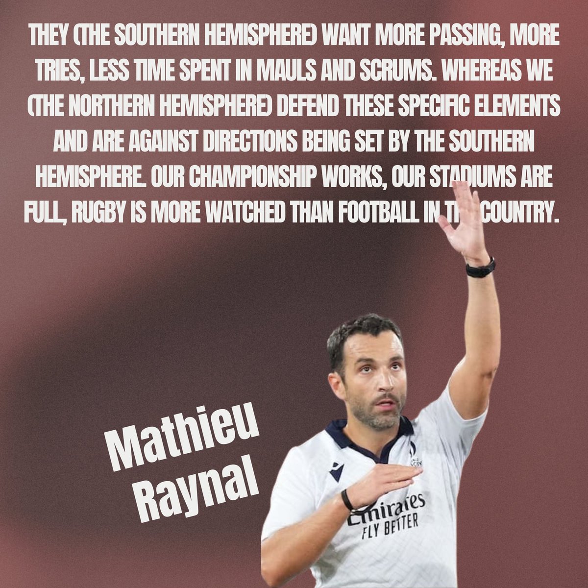 #RugbyScoop | 

Former <a href="/WorldRugby/">World Rugby</a> referee Mathieu Raynal hits out at Southern Hemisphere Rugby.