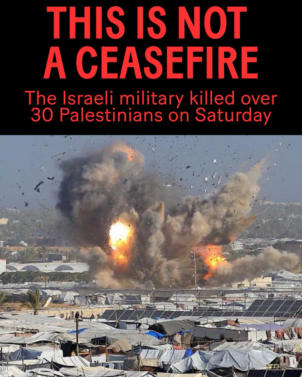 The Israeli genocide of Palestinians in Gaza has not stopped. On Saturday, Israeli military airstrikes across Gaza killed at least 32 Palestinians, including six children, in one of its worst assaults during the so-called ceasefire. The Israeli military has killed at least 509