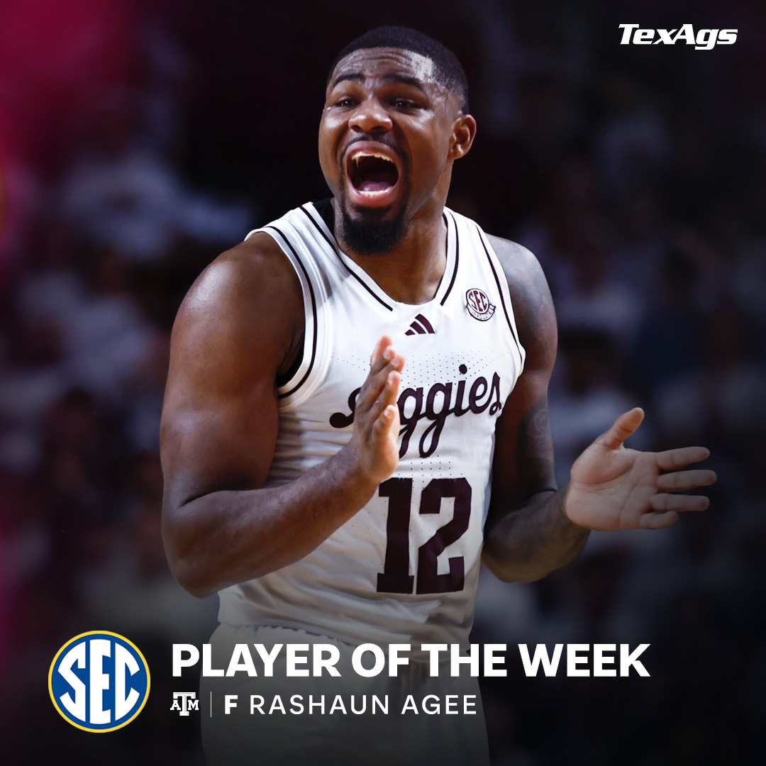 TexAgs's tweet photo. Mr. Double-Double is your @SEC Player of the Week 👍😮‍💨

@AgeeRashaun | #GigEm https://t.co/aHGjfQLZ9C