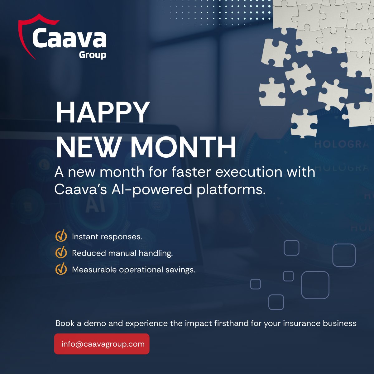 CaavaGroup's tweet photo. A new month. A sharper focus on execution.
With Caava’s AI-powered platforms, insurers move faster, reduce manual handling, and unlock measurable operational savings.

Execution isn’t a slogan—it’s infrastructure in action.

#ExecutionIsStrategy #InsurTech #AIinInsurance https://t.co/uUDhoRO7ey