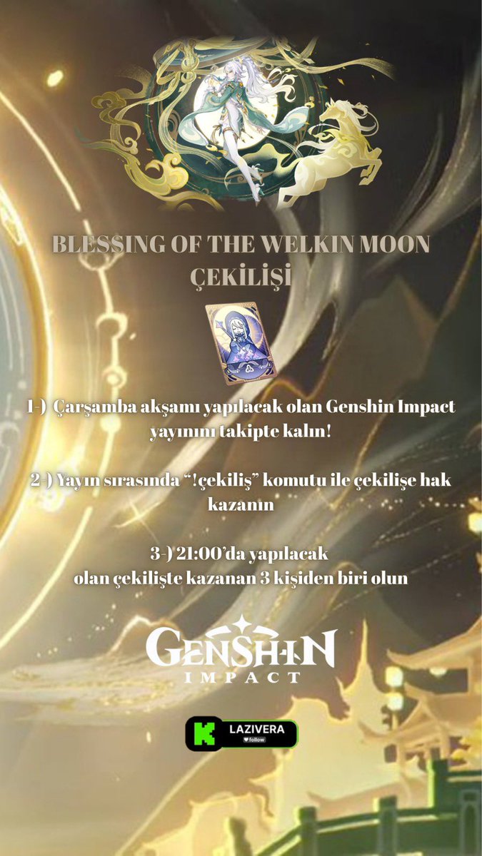 Merhaba gezginler. Çarşamba akşamı KICK üzerinden ilk çekilişimizi gerçekleştireceğiz. 3 kişiye Blessing of the Welkin Moon hediye ediyoruz. 

Yapmanız gereken tek şey çarşamba akşamı yayını takip etmeniz ve çekilişe katılmanız... Hepinizi bekliyoruz 😁

kick.com/lazivera