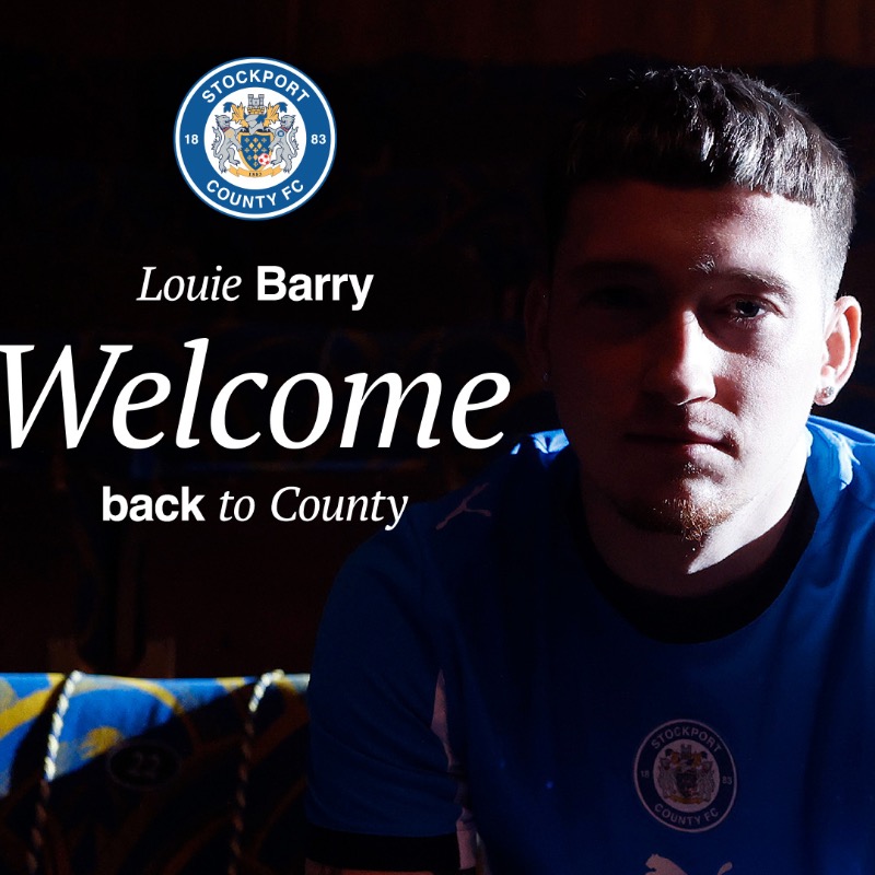 StockportCounty's tweet photo. Welcome back, Louie 🤝 

Stockport County is thrilled to announce the loan signing of Louie Barry from Aston Villa until the end of the season. 

#StockportCounty