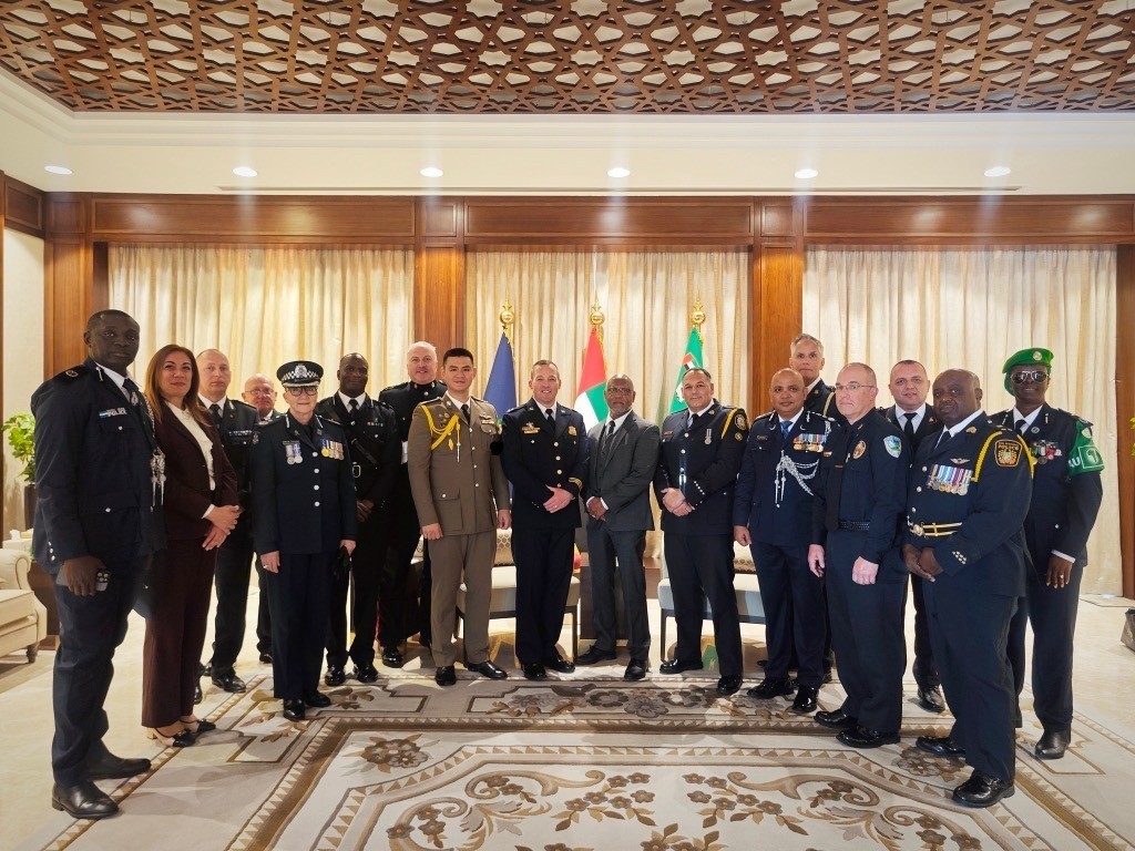TheIACP's tweet photo. The IACP congratulates the 52 officers from 35 countries that graduated from the 4th iteration of the IACP/@moiuae Police Academy Exchange Program at the Abu Dhabi Police College. Pictured are chiefs &amp; agency representatives that attended the ceremony to honor the global cohort. https://t.co/reijiUYfqR