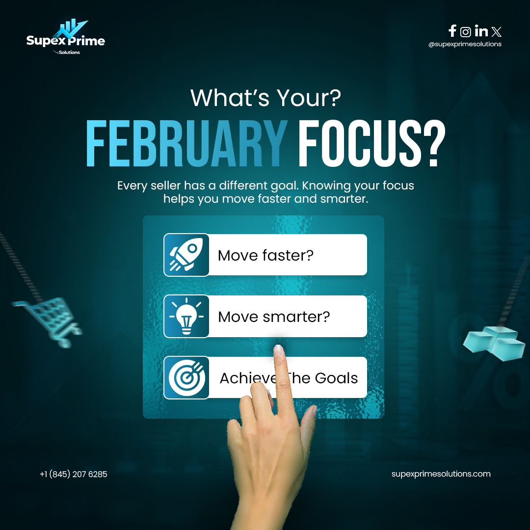 Supexprime's tweet image. February is all about focus.
Every seller has a different goal, and knowing yours helps you move faster and smarter.
What is your February focus
Vote below and engage with us 👇
#FebruaryFocus #SellerGoals #QuickPoll #EcommerceGrowth #BusinessClarity