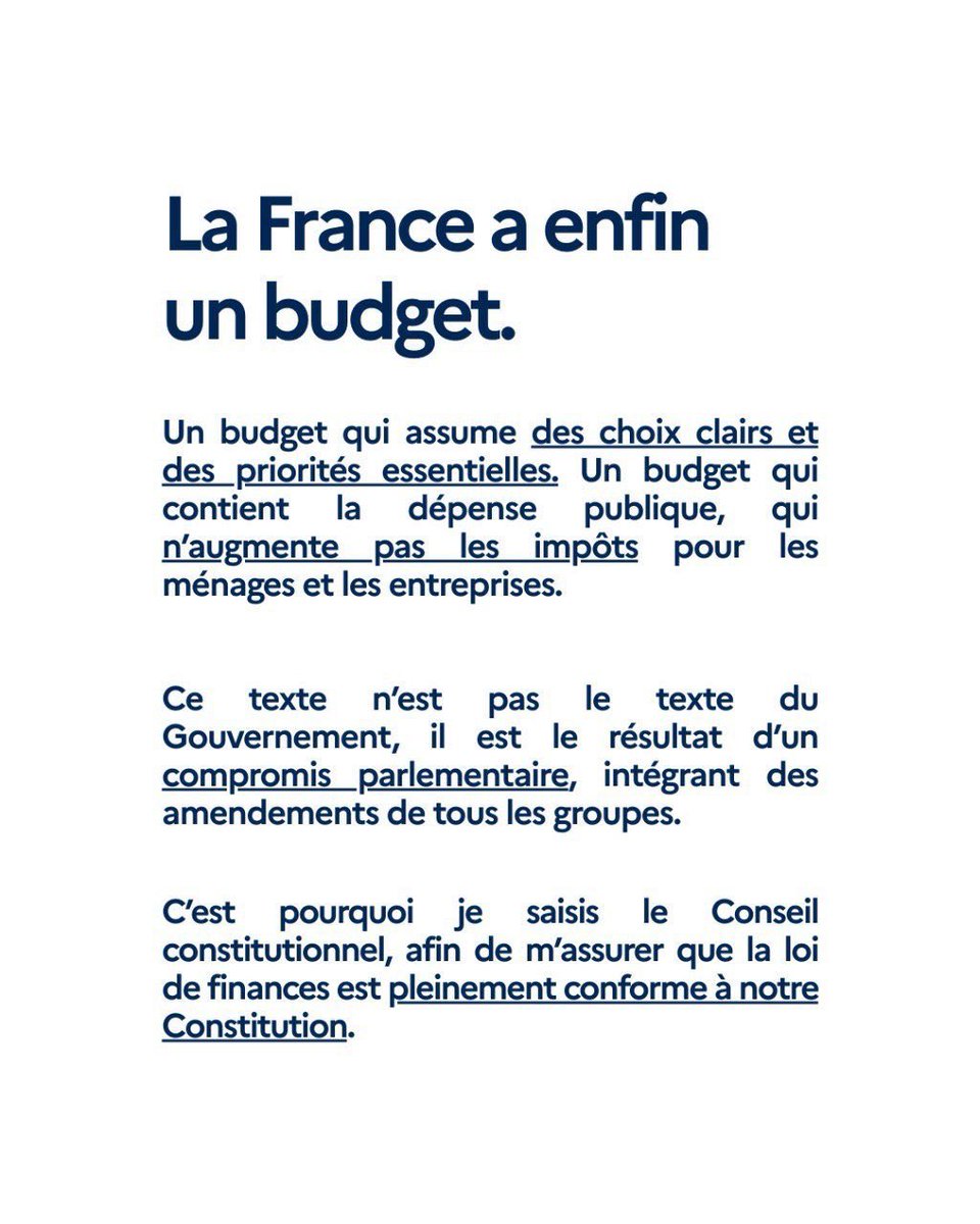 VincentJeanbrun's tweet image. La France a enfin un budget. Un budget de compromis parlementaire ! C'était indispensable car un pays sans budget, c'est un pays à l'arrêt. 

Avec tout le Gouvernement et autour de @SebLecornu, nous allons continuer à œuvrer pour améliorer le quotidien des Français. 🇫🇷