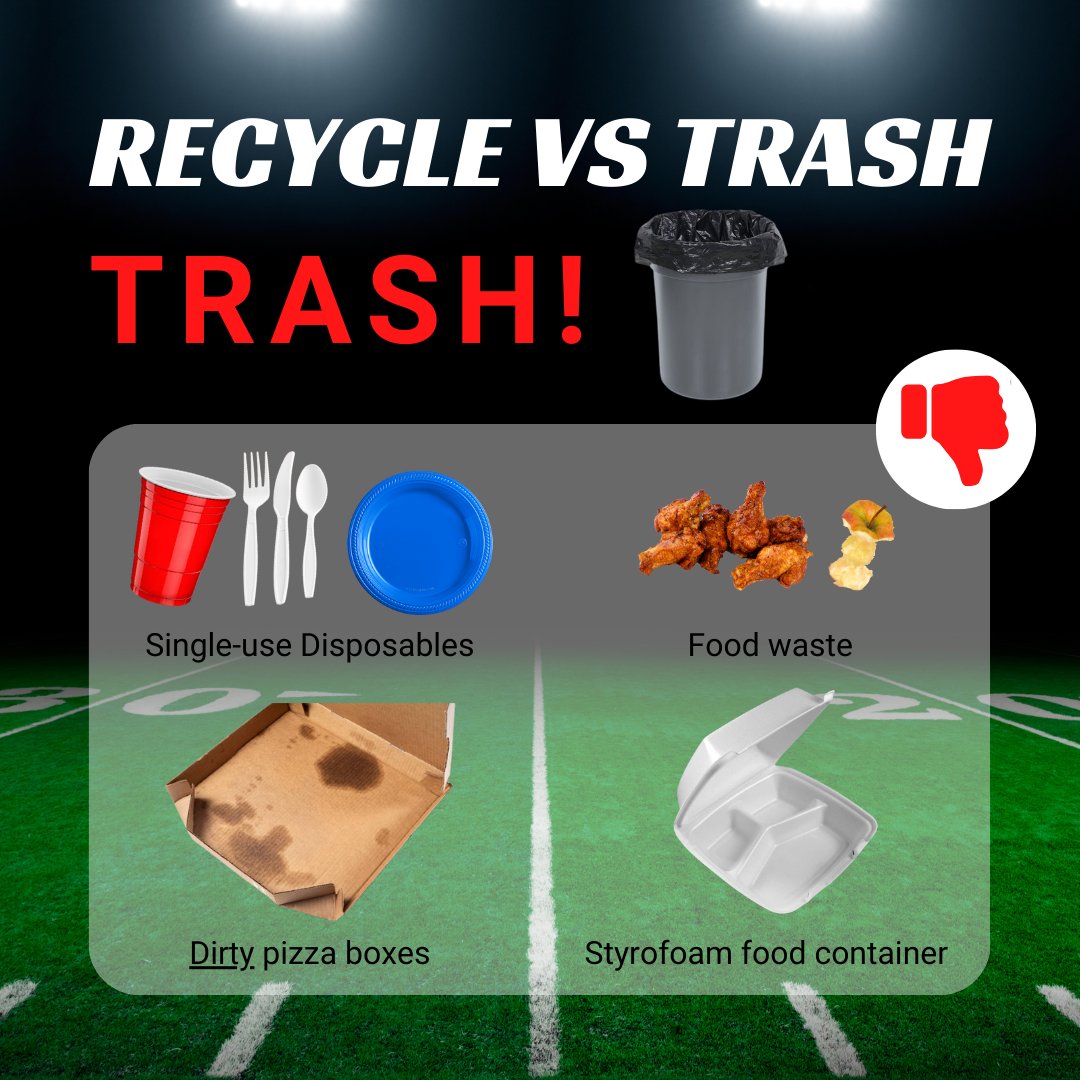 Don’t fumble your clean-up game this Sunday. Follow this recycling playbook: 
       
Have more questions about recycling? Check out RecycleCoach! Download in your app store or check out the online version at STLCityRecycles.com/#recyclecoach 
 #RecycleCoach #STL #STLCityRecyles #SuperBowl