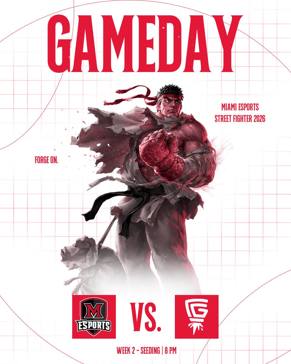 Starting the week off strong with our first Street Fighter 6 stream of the semester! 🥊💥

TONIGHT at 8pm EST our SF6 players compete in <a href="/CFGC_gg/">CollegiateFGC</a> Seeding Week 2 groups.

Catch all the action on our live stream at twitch.tv/miamiuniversity!

#ForgeOn // SF6