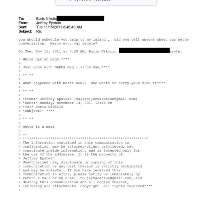 🇳🇴⚡️- Newly released documents in the Epstein case alleges Mette Marit, the Crown Princess of Norway was pregnant by Epstein.