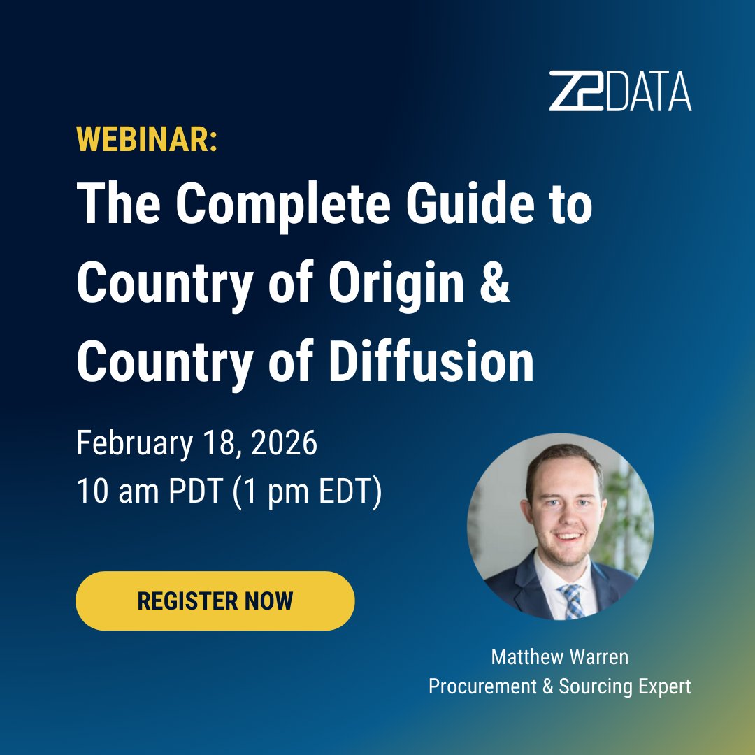 Unlock the hidden costs of procurement! Join Z2Data’s webinar on Country of Origin vs. Country of Diffusion to enhance your sourcing strategies. 📊 

🗓️ February 18, 2026 @ 10 am PDT (1 pm EDT)  
👉 Register: hubs.ly/Q041mKTy0

#COO #COD #SCRMWebinar #SupplyChain