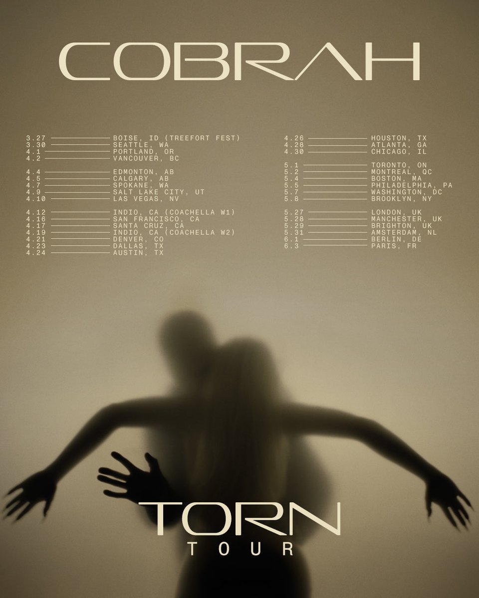 _iamcobrah_'s tweet photo. Babes! I’m taking Torn on Tour 🖤
Sign up to my email list for first access to tickets on Wednesday before they’re on sale for everyone on Friday! Where do we meet? 

Pre sale Sign up https://t.co/yri6FxDzQ6 https://t.co/qpSA9f5BpT