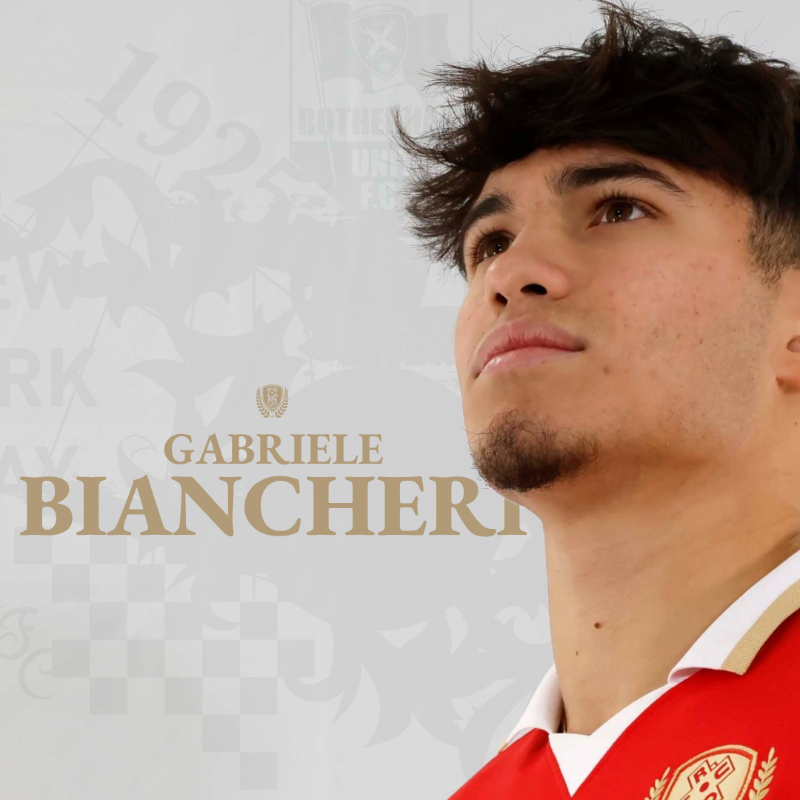 RotherhamUnited's tweet photo. We are delighted to confirm the loan capture of Gabriele Biancheri from @ManUtd until the end of the 25/26 season! ✍️

#RUFC | #TownCountyUnited