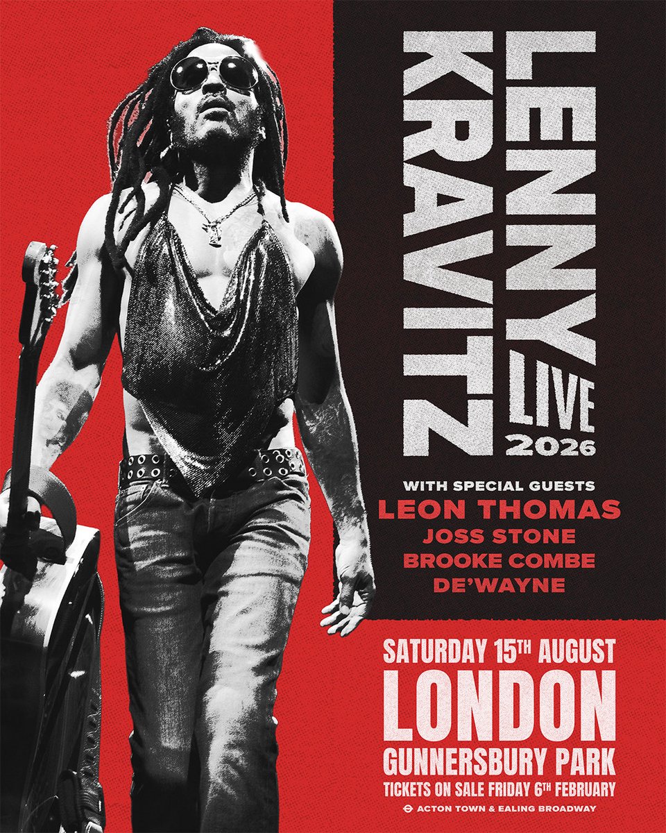 LennyKravitz's tweet photo. London date added! Artist pre-sale starts Wednesday, February 4th at 10AM GMT, for access sign up via https://t.co/F2ux2dA4tC https://t.co/tpspGeCCZa