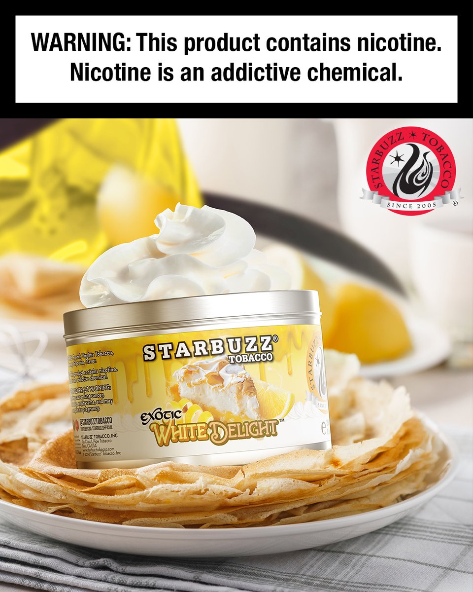 White Delight™, our delicately indulgent #shisha rendition of #cream #cake, with a touch of brightening #lemon zest. 🍰✨🍋✨ Ask for it at your #favorite local #smoke shop or order it online from ShopStarbuzz.com.

#hookah #theultimatehookahexperience #tobacco #narguile