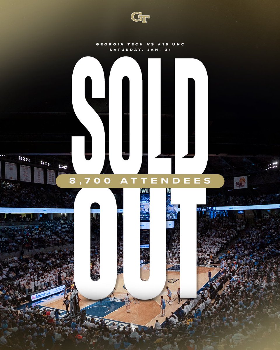 GTMBB's tweet photo. A record-breaking afternoon on The Flats❕

Thank you Yellow Jackets for the largest crowd in McCamish Pavilion history!

#StingEm🐝 https://t.co/9sVEl4hcZg