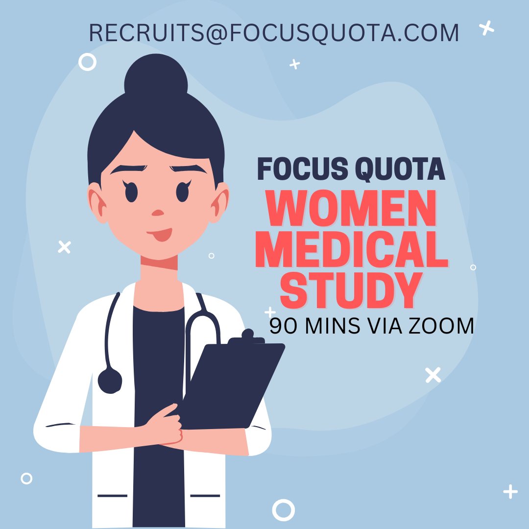 FocusQuota seeks Females for a Paid Research Study on Cardiomyopathy 90 minutes via Zoom.  If interested in participating Email recruits@focusquota.com

#Cardiomyopathy #WomensHealth #PaidResearch #PatientVoices #HealthResearch #ClinicalStudies