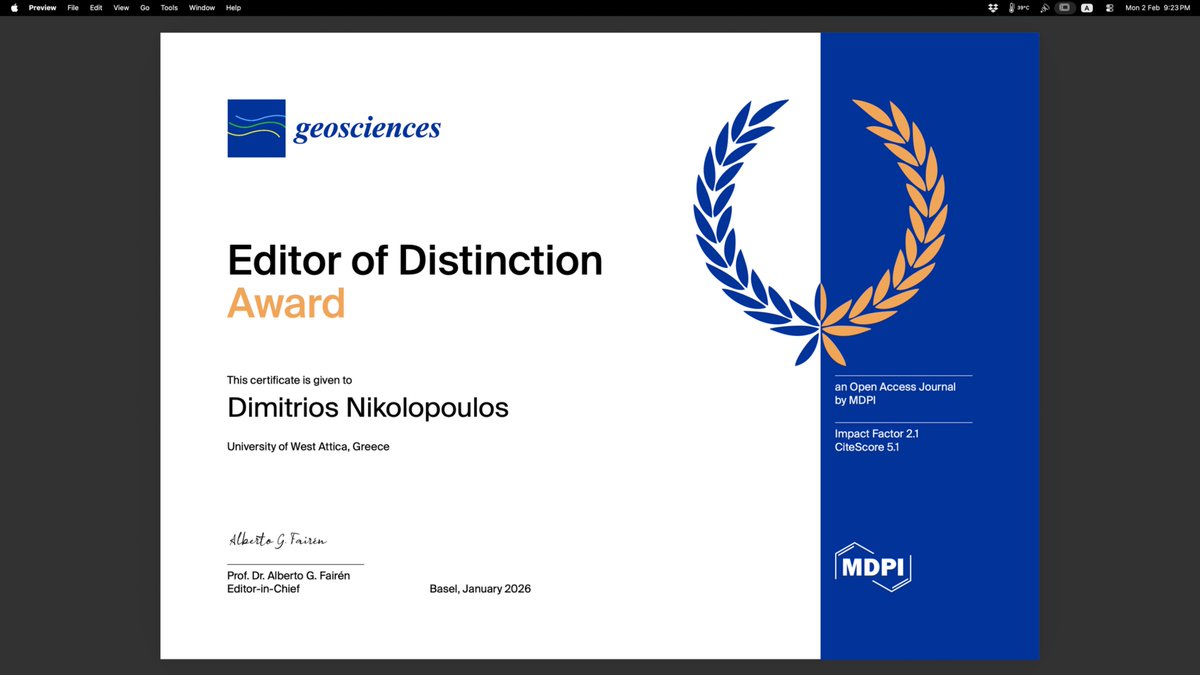 nikolopouos's tweet photo. And an Honour by @Geosciences_OA awarded as editor of Distinction https://t.co/0GppUwqdWo
