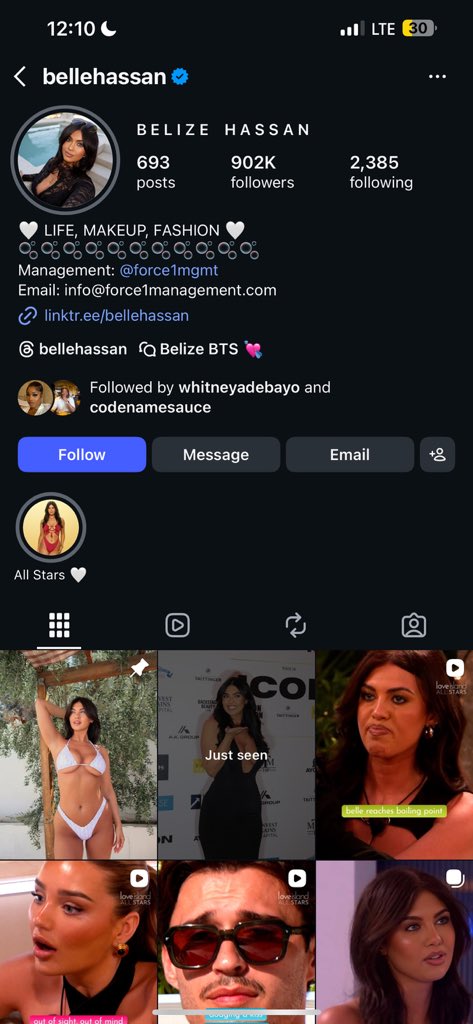 realpeterdivine's tweet photo. Belle’s instagram yesterday, belle’s instagram today 
Imagine that that was a black girl, she will even lose followers. 
#LoveIslandAllStars #loveisland https://t.co/XS3PNUxFsc