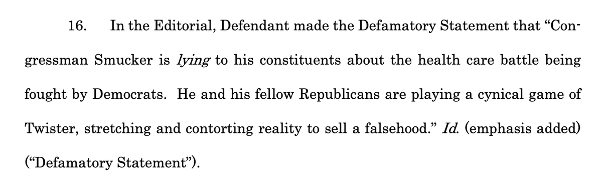 JakeSternberger's tweet photo. Rep. Lloyd "Snowflake" Smucker (PA-11) is suing his local newspaper LNP | LancasterOnline for defamation because they said he is lying to his constituents.

One of the lawyers representing Smucker is Trump's former acting USCIS director, Ken Cuccinelli.

https://t.co/QVcEvdPOx2 https://t.co/T2wf0PI5WH