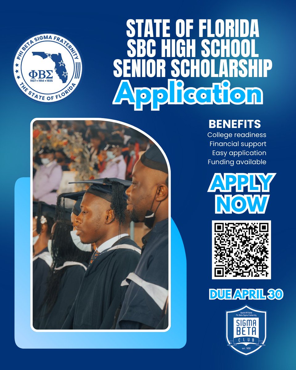 State of FL SBC High School Senior Scholarship Application

SBC High School Seniors Scholarship (High School Seniors Only): forms.gle/CmiXV75iDHdtv8… 

SBC High School Graduates Scholarship: bit.ly/StateofFlorida…

Both Due APRIL 30TH, 2026
#scholarship #flsigmas #sigmabetaclub