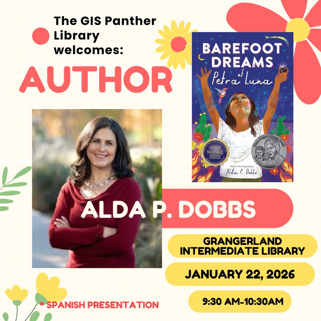 Last Thursday, Author Alda P. Dobbs visited Grangerland and did a Spanish presentation to a couple of the 5th grade bi-lingual classes. Ms. Dobbs talked about the inspiration for her book, Barefoot Dreams of Petra Luna.