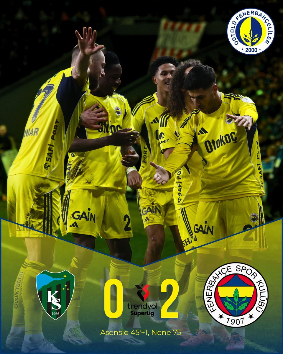 Fenerbahçemiz deplasmanda oynadığı karşılaşmada Kocaelispor'u Asensio ve Nene'nin golleriyle 2-0 mağlup etti. 💛💙
#kampüstekiFenersesi #ODTUFEB