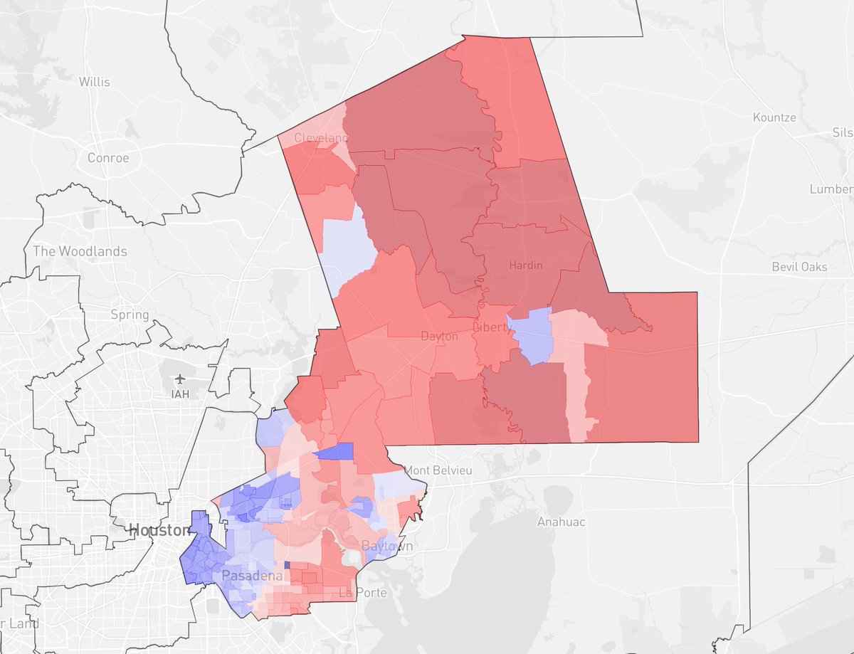 _fat_ugly_rat_'s tweet image. I feel like people aren't talking about TX-09 enough

It's Trump+2.9-&amp;gt;+8.6-&amp;gt;+19.9 and Cruz+11.6, so obviously a tough lift. However, given its 63% Hispanic and super low propensity, I bet it ends up disproportionately swinging left. Plus, both Cruz and Paxton lost it in 2018!