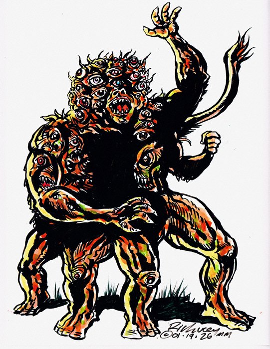 Thedocbot's tweet photo. #MondayMonster sort of day and past drawings still #ForSale 8.5x11 on slick paper. $22 plus postage to your area! Chills! #monsters #monsterart #painting #MonsterMonday #artforsale #originalart #draw #horror #HorrorCommunity #drawrick #artforsalebyartist #colorinkdrawing https://t.co/bcGA7dNXUg