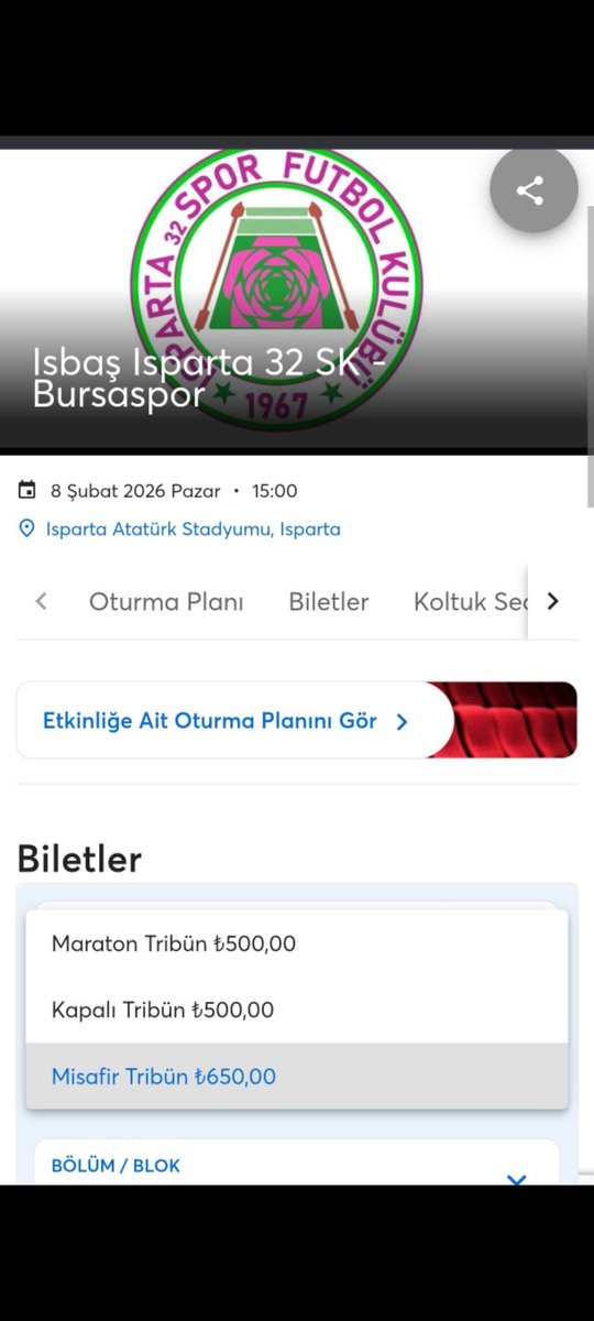 Deplasman biletleri gündüz satışta imiş ama akşam yoktu ? Yani herhalde bitmis olamaz dimi ? <a href="/32genclikk/">32 Gençlik Ispartaspor</a> <a href="/Biletixesor/">Biletix</a> <a href="/Biletixesor/">Biletix</a>