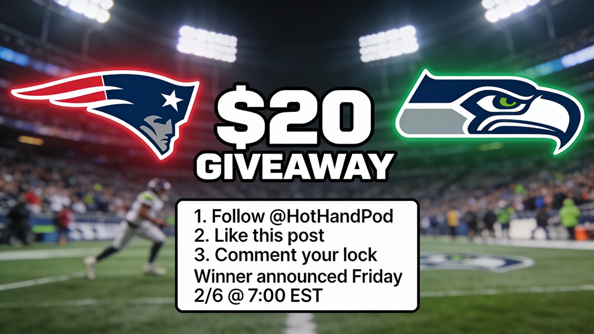 HotHandPod's tweet photo. 🚨 $20 Super Bowl Giveaway 🚨

I’m giving $20 to 1 sports bettor before kickoff.
To enter:
1️⃣ Follow @HotHandPod
2️⃣ Like this post
3️⃣ Reply with your best SB bet (side/total/prop)
Repost = bonus entry.
I’ll pick the winner at random Friday night and post proof. 
 
#SportsBetting #SuperBowl